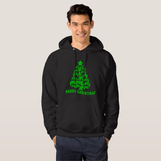 Veste À Capuche Arbre de Noël noir et vert avec contrôleurs (Devant entier)