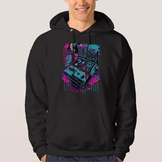 Veste À Capuche Backprint Retrowave DJ Techno Futuresynth Synthwav (Devant)