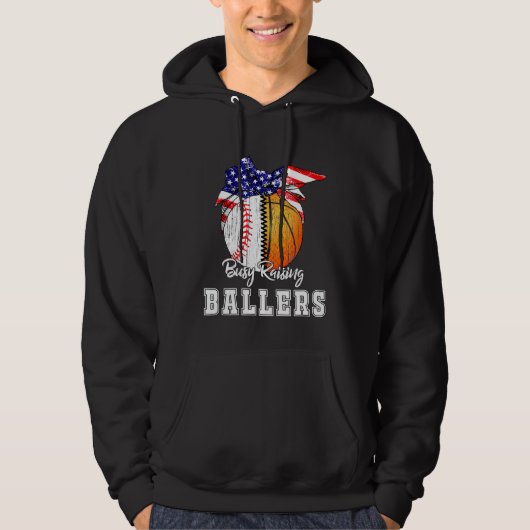 Veste À Capuche Baseball Basketball Mom Busy Raising Ballers Ameri (Devant)