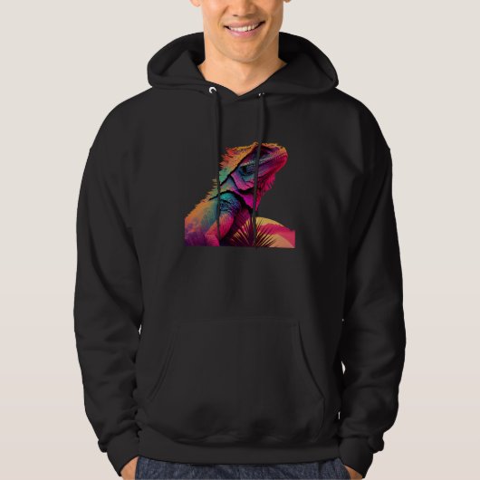 Veste À Capuche Bearded Dragon Pogona Lizard Vaporwave (Devant)