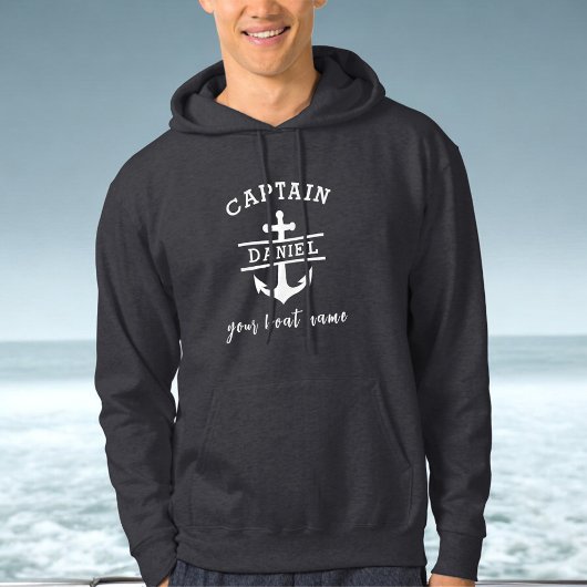 Veste À Capuche Black Captain Boat Nautical Anchor Ship 