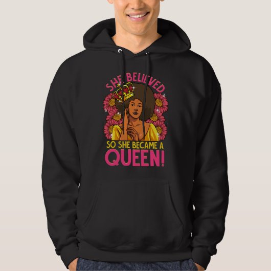 Veste À Capuche Black Queen Afro Flower She Believed Melanin Diva (Devant)