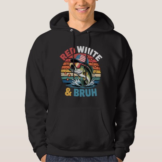 Veste À Capuche Blanc rouge et art de pêche bruh (Devant)
