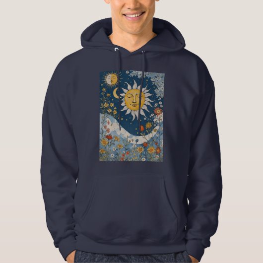 Veste À Capuche Boho Floral Patchwork Soleil et Lune (Devant)