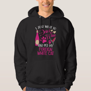 Veste À Capuche Boire du vin et animal de compagnie Mon chat blanc