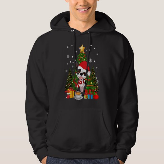 Veste À Capuche Boston Terrier Chien Noël Est Café-Cadeau Lumière (Devant)
