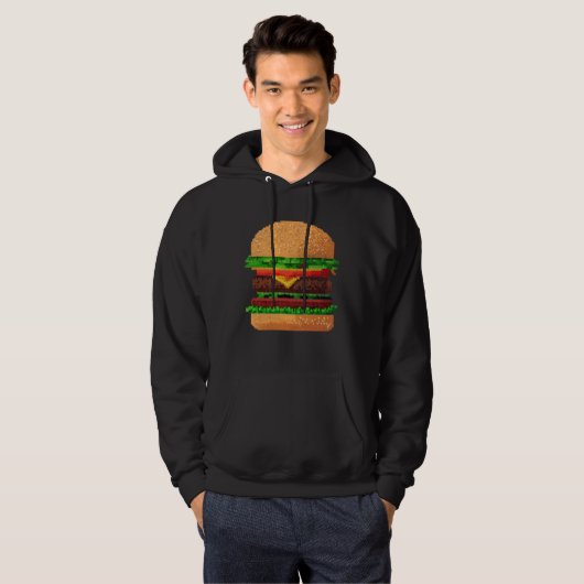 Veste À Capuche Burger 8 bit Retro Pixel ByteGrilled Cheeseburger  (Devant entier)