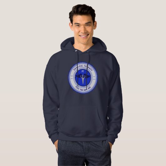Veste À Capuche Caduceus de thérapie physique bleue personnalisée (Devant entier)