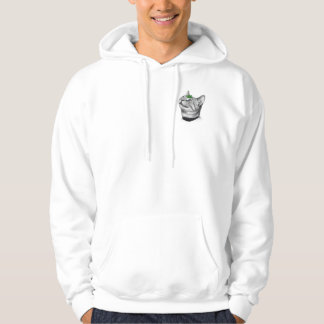 Veste À Capuche Calme Dessin Minimaliste de Chat aux Feuilles Blan