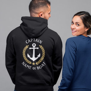 Veste À Capuche Capitaine Ancre Votre nom de bateau Gold Laurel Bl