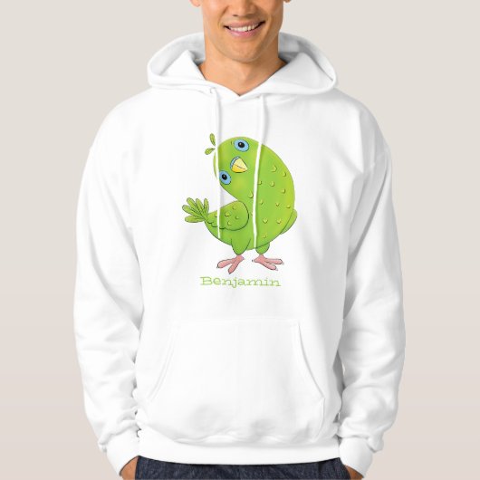 Veste À Capuche Caricature de perruche verte curieuse (Devant)