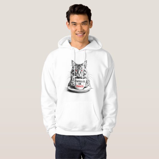 Veste À Capuche Cat Coffee – Caffeine or Chaos Funny Quote Hoodie (Devant entier)