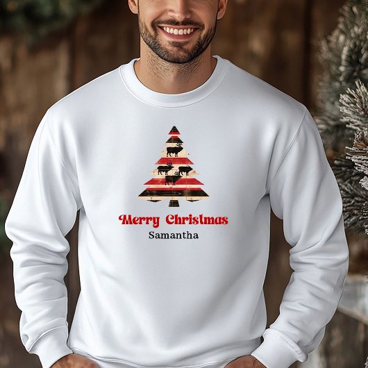 Veste À Capuche Charmant pull Christmas Tree à carreaux, cadeau co