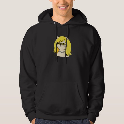 Veste À Capuche Chat Blond Cool avec des Lunettes de Soleil Pixel  (Devant)