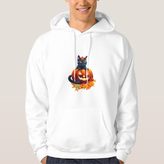 Veste À Capuche Chat d'automne, Citrouille, Design graphique d'Hal (Devant)