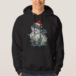 Veste À Capuche Chat De Noël Enveloppé Dans Des Lumières Colorées