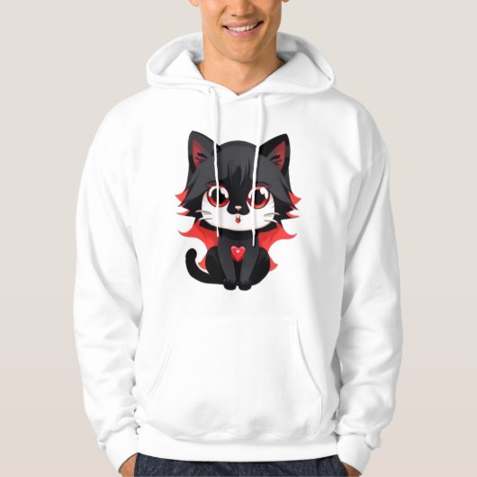 Veste À Capuche Chat noir de couleur rouge (Devant)