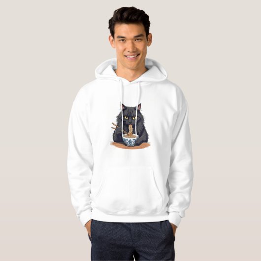 Veste À Capuche Chat noir mangeant des nouilles – Chat Ramen drôle (Devant entier)