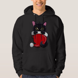 Veste À Capuche Chat Noir Mignonne Santa Chapeau Souhaitant Une Me