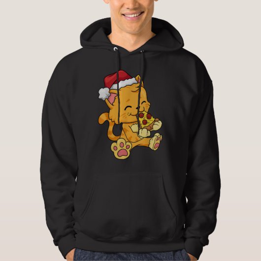 Veste À Capuche Chat Santa Claus Casquette Manger Pizza Funny Noël (Devant)