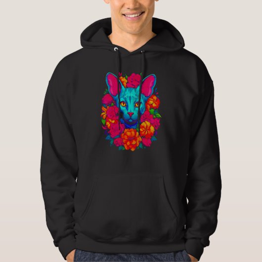 Veste À Capuche Chat Sphynx sans poils Fleurs (Devant)
