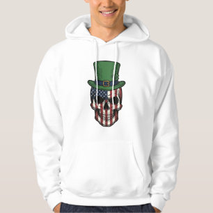 Veste À Capuche Chemise de gravure vintage crâne patriotique irlan