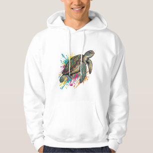 Veste À Capuche Chemise Vintage Gravure Tortue de mer Couleur Spla