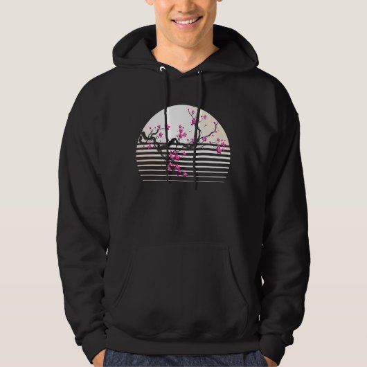 Veste À Capuche Cherry Blossom Japonais Retro Sunset Sakura Tree (Devant)