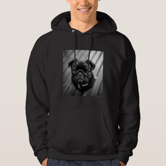 Veste À Capuche Chien Carlin noir avec un visage mignon T-shirt cl (Devant)