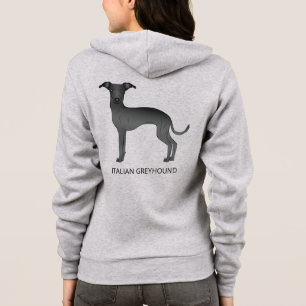 Veste À Capuche Chien gris italien noir avec texte personnalisé
