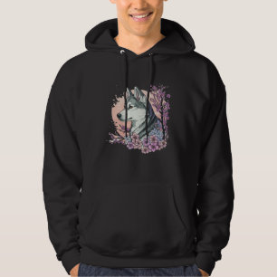 Veste À Capuche Chien Japonais Fleur De Cerisier Floral Husky Sibé