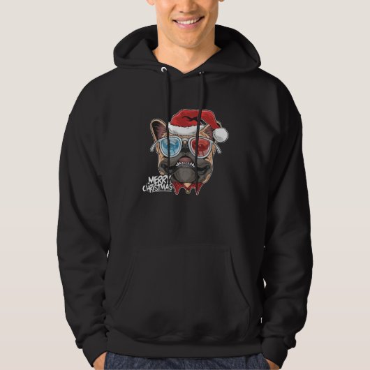 Veste À Capuche Christmas Pug Puppy Dog Santa Claus cute face  Xma (Devant)