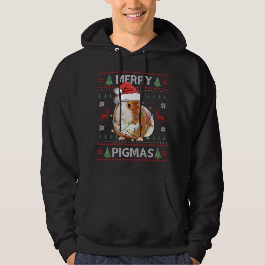 Veste À Capuche Cochon de Guinée laide pull de Noël Joyeux Pigmas (Devant)