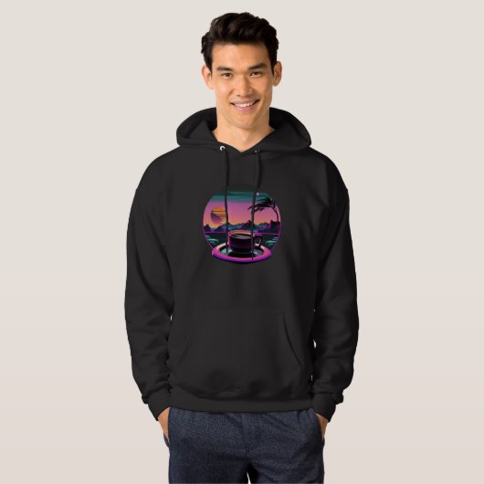 Veste À Capuche Coffee Synthwave 80s Retrowave Aesthetic (Devant entier)