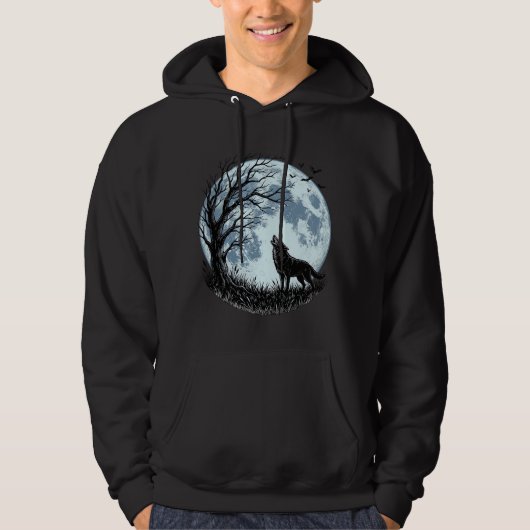 Veste À Capuche Conception de silhouette d'arbre de lune hurlement (Devant)