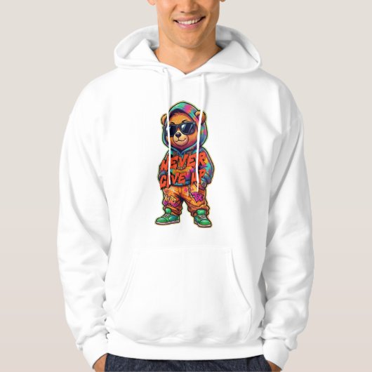 Veste À Capuche Conception d'ours cool Ne jamais abandonner (Devant)