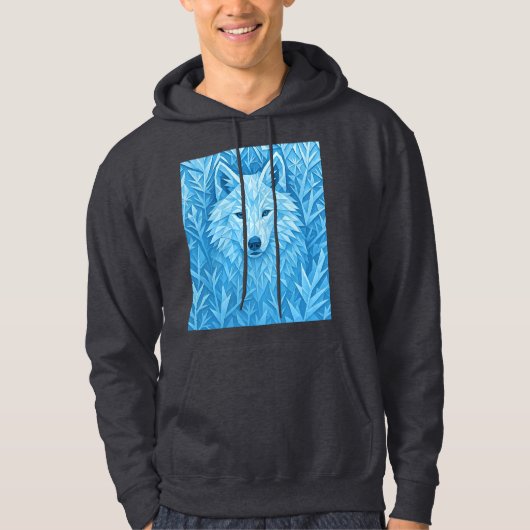 Veste À Capuche Cool Blue Geometric Wolf Low Poly Abstract Premium (Devant)