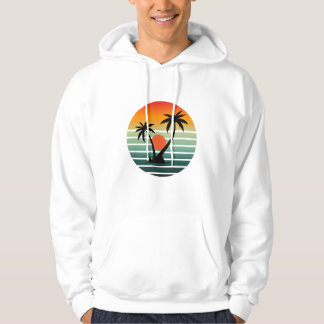 Veste À Capuche Coucher de soleil tropical rétro avec palmiers