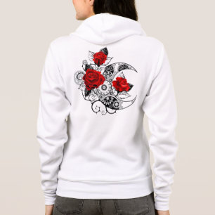 Veste À Capuche Croissant Mécanique avec Roses Rouges