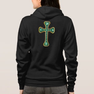 Veste À Capuche Croix chrétienne avec pierres "émeraude"