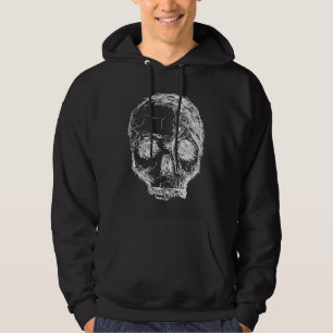 Veste À Capuche Croquis de crâne. Blanc