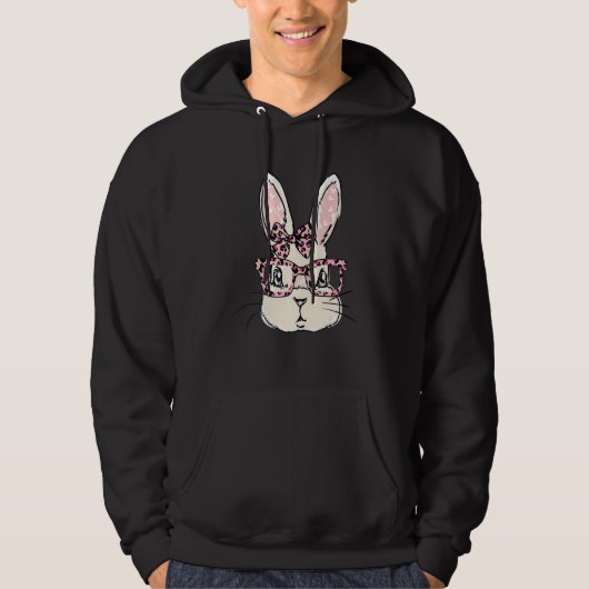 Veste À Capuche Cute Bunny Face Pink Leopard lunettes Bow Cravate (Devant)