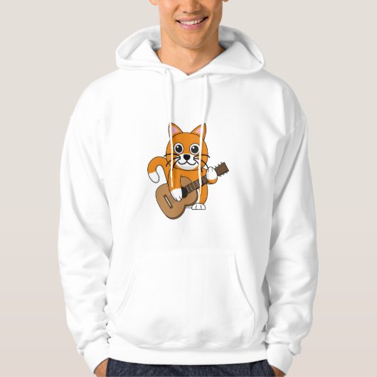 Veste À Capuche Cute Orange Chat Blanc Jouer Caricature Guitare (Devant)