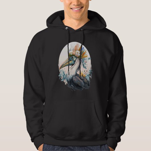 Veste À Capuche Cute Pelican Bird Flower Crown Floral Birds (Devant)
