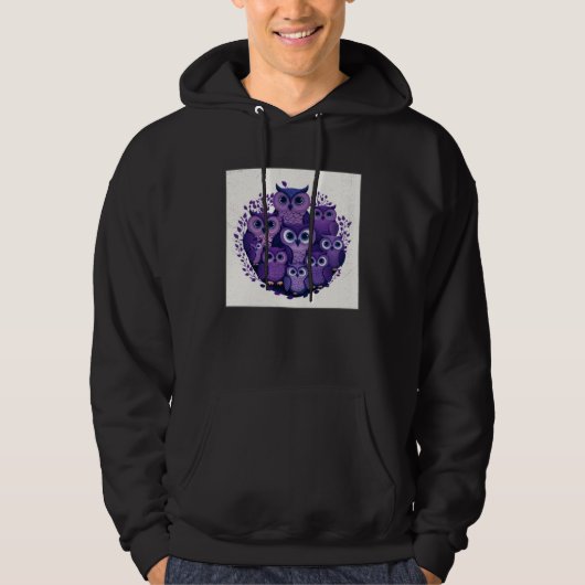 Veste À Capuche Cute Purple Owls Illustration Minimal Unique Big E (Devant)