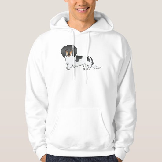 Veste À Capuche Dachshund à poil long piebalde noir et feu (Devant)