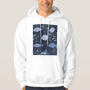 Veste À Capuche Des poissons endormis monochromes, motif foncé.