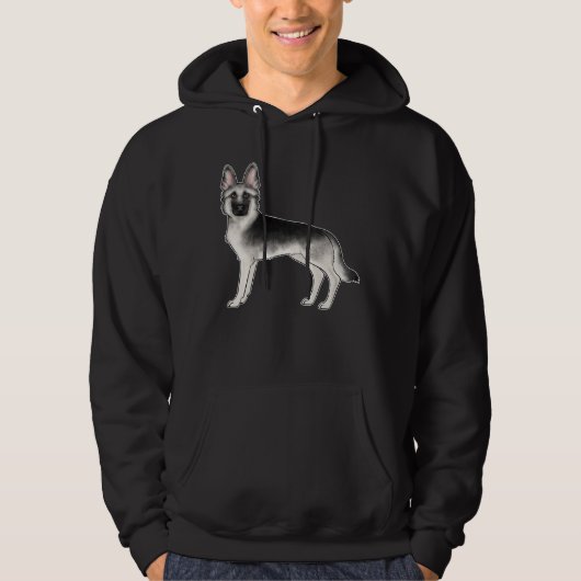 Veste À Capuche Design de chien GSD Shepherd allemand argent et no (Devant)