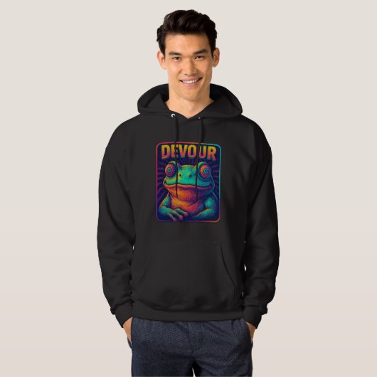 Veste À Capuche DEVOUR – Hypnotic Retro Frog Pixel Art Design (Devant entier)