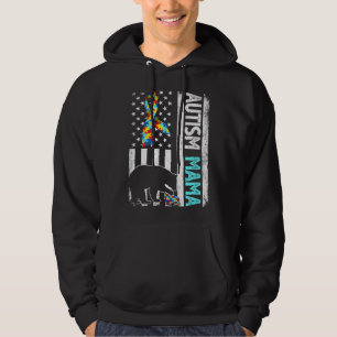 Veste À Capuche Distorsion américaine Drapeau Autisme Mama Bear Au